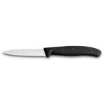 8cm Kitchen Knife Serrated Pointed Black Handle Swiss Classic Victorinox