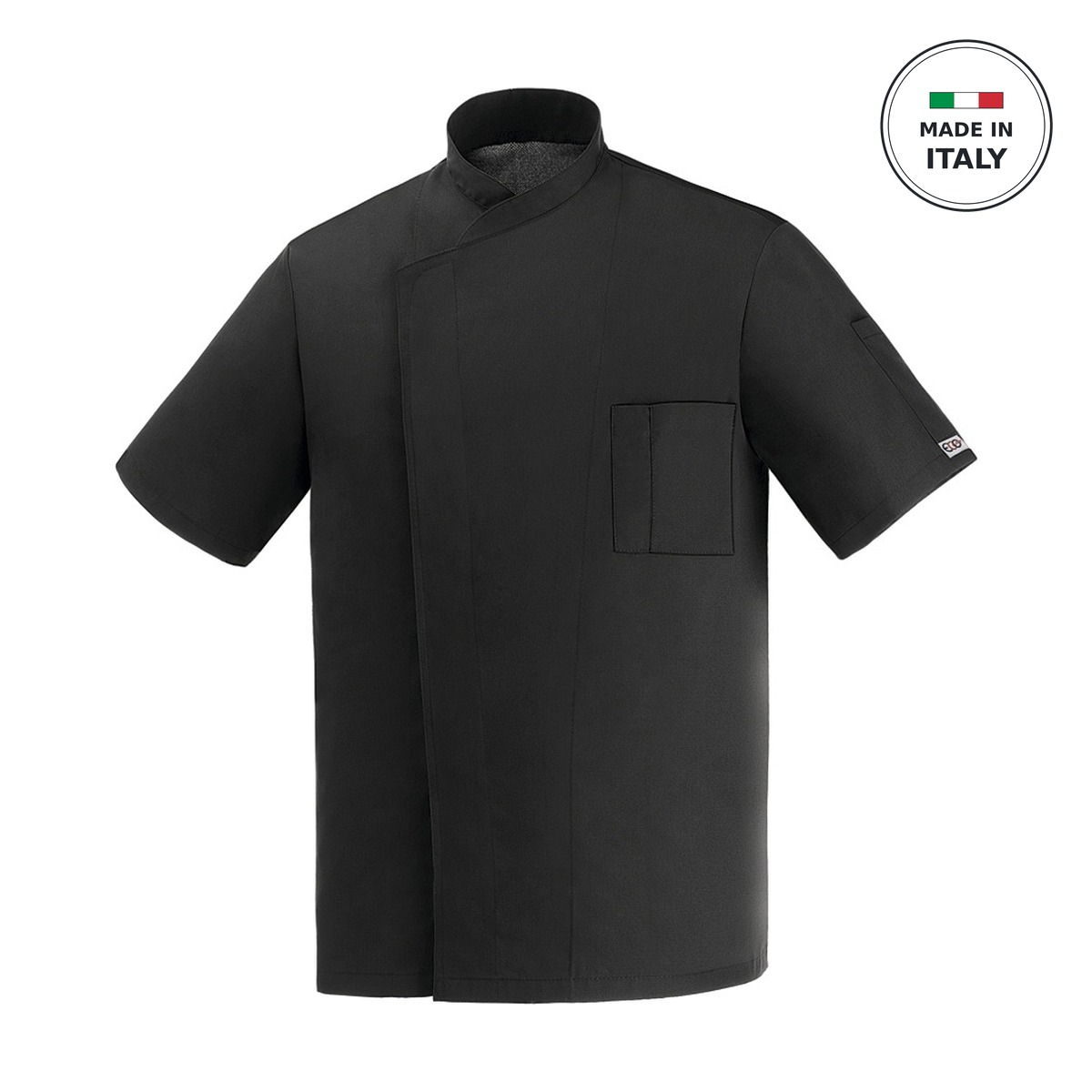 Egochef Chef Jacket EGOCHEF 100% Microfiber Men's Black Short Sleeve Ottavio LARGE - Image 1