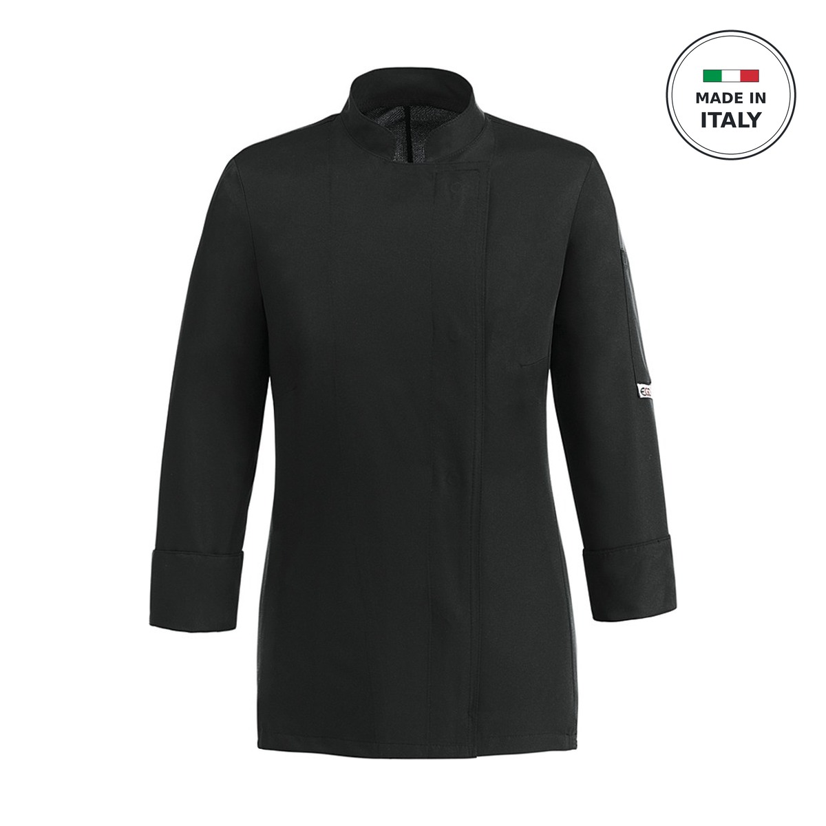 Egochef Chef Jacket EGOCHEF 100% Microfiber Women's Black Long Sleeve Easy Girl MEDIUM - Image 1
