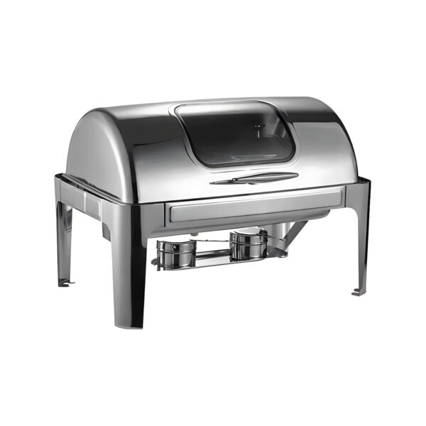 Stainless steel roll top bain marie with 1 GN 1/1 container and glass