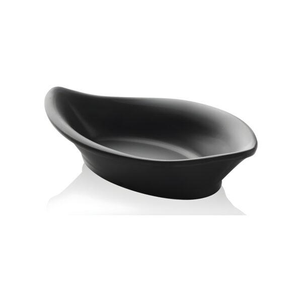 Black Leaf asymmetrical melamine bowl, 13x7 cm