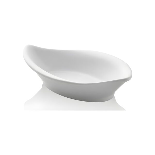 Asymmetric white melamine bowl White Leaf, 13x7 cm