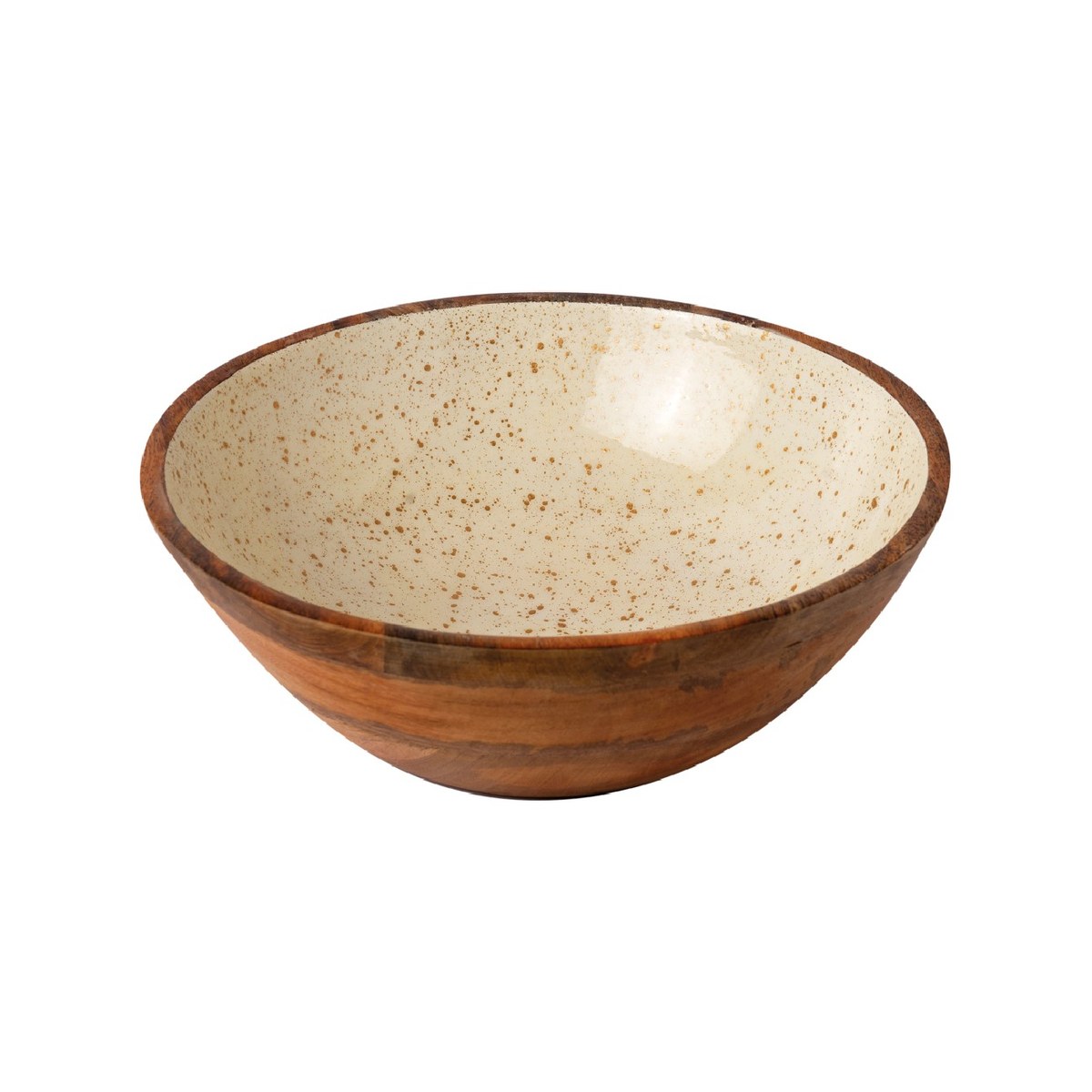 Deep Wooden Bowl White/Gold Spots 30x10cm Deep wooden bowl with white and gold spots, 30x10 cm