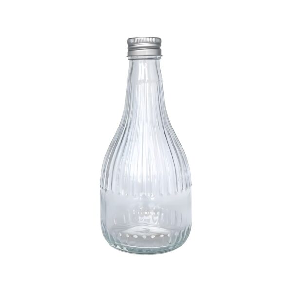Lines ribbed glass bottle with metal stopper, 200 ml
