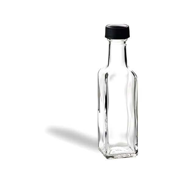 Square glass bottle with black stopper, 100 ml