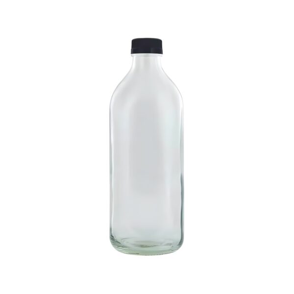Quadra transparent glass bottle with safety cap, 1 litre