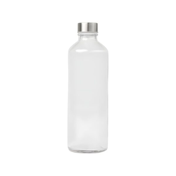 Uniglass Water transparent glass bottle with silver cap, 1 litre