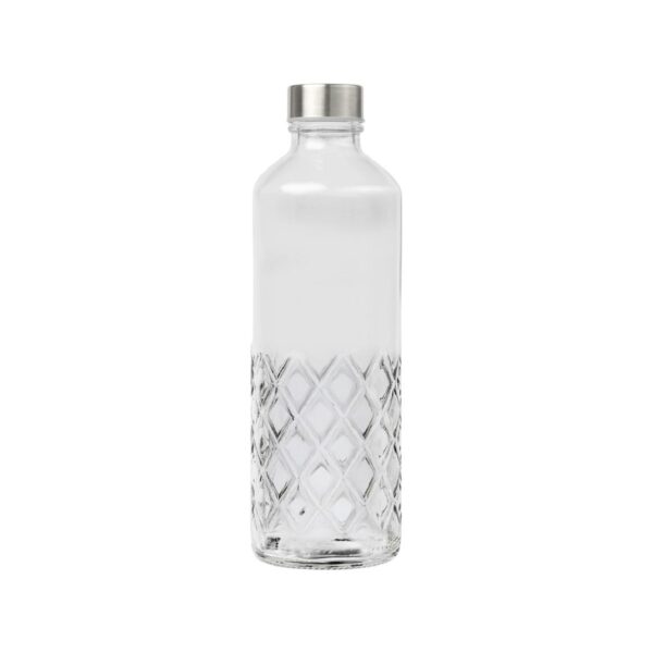 Uniglass Water Diamond transparent glass bottle with silver cap, 1 litre