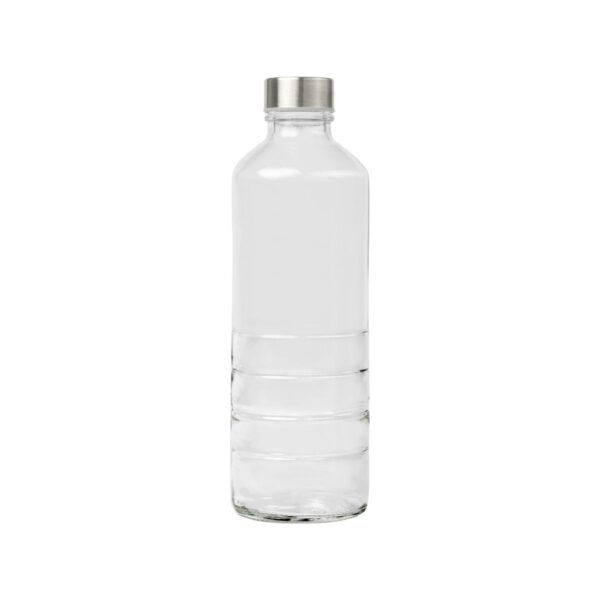 Uniglass Water Stripes transparent glass bottle with silver cap, 1 litre