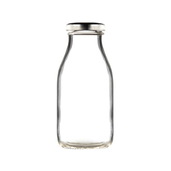 Latte glass bottle with silver silicone cap, 250 ml