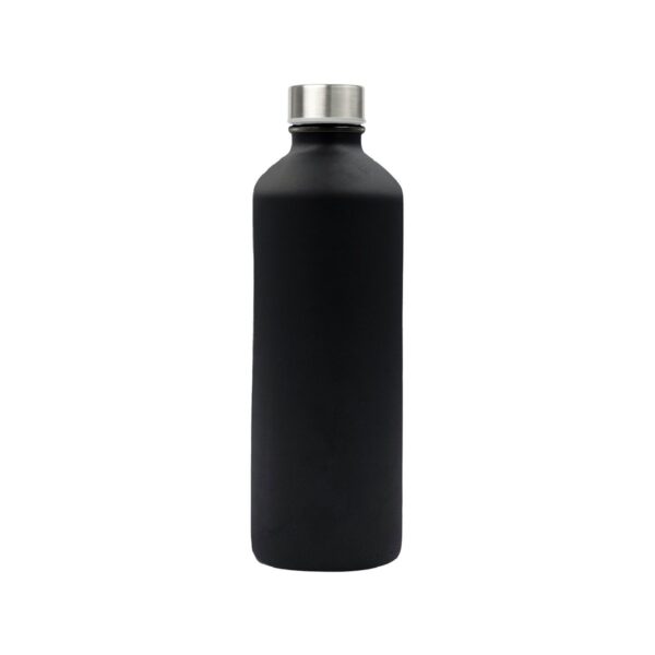 Uniglass black glass bottle with stainless steel lid, 1 litre
