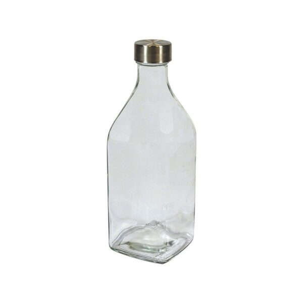 Square glass bottle with silver cap, 1 litre
