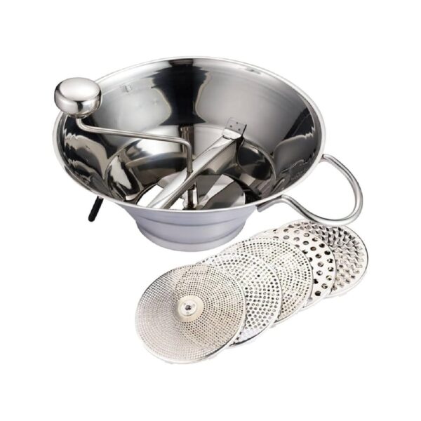 Heavy-duty stainless steel vegetable chopper and food processor with 5 blades, 32 cm diameter
