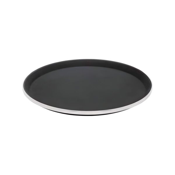 Black non-slip fiberglass and stainless steel tray, 36 cm diameter