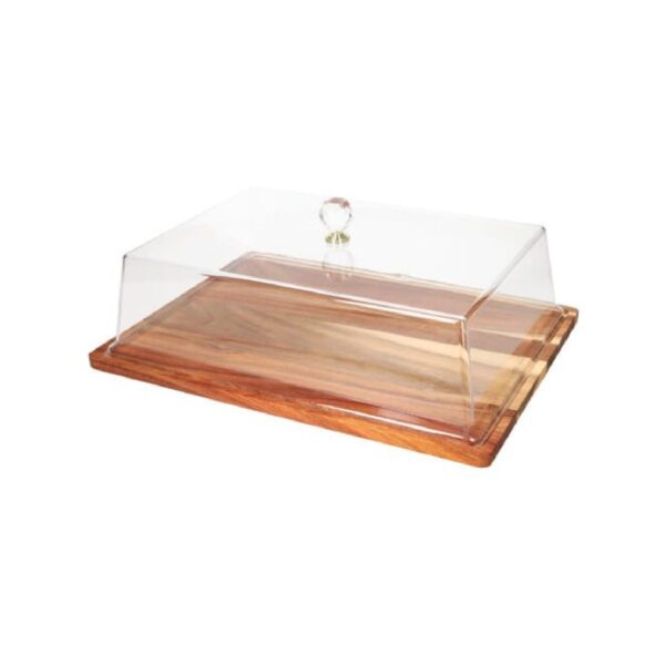 Rectangular acacia wood presentation tray with acrylic lid, 42x31x15 cm