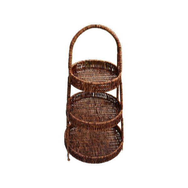 Δίσκος σερβιρίσματος 3 επιπέδων από rattan σε σκούρο καφέ χρώμα, Φ23/19/16 εκ