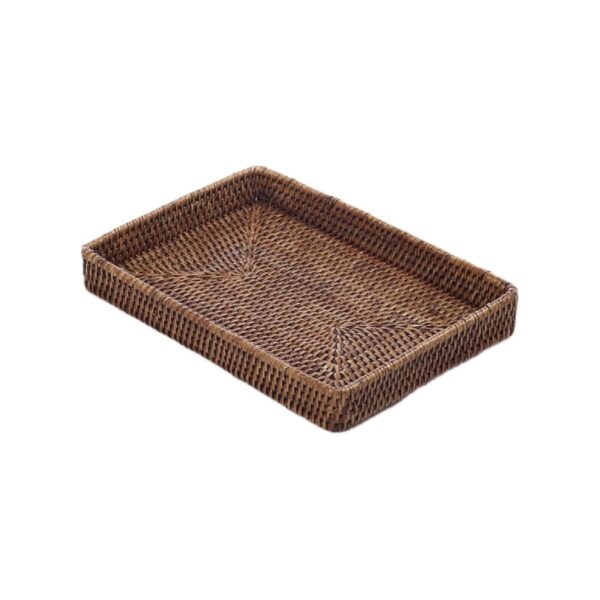 Rectangular rattan serving tray in dark brown, 33x18x5 cm