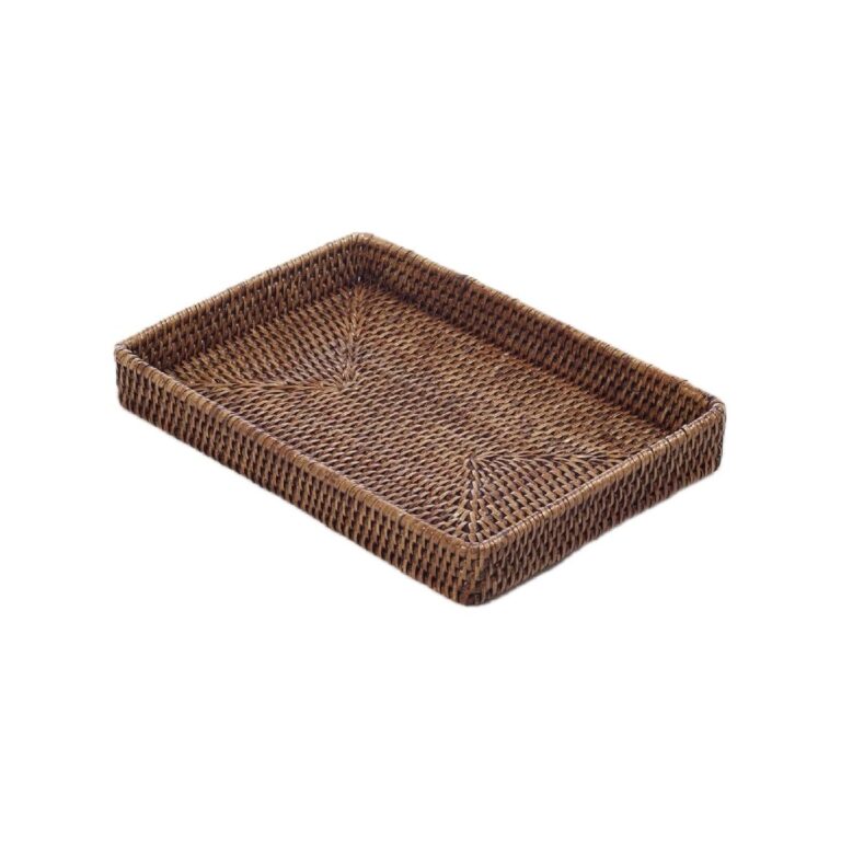 Rectangular rattan serving tray in dark brown, 33x18x5 cm