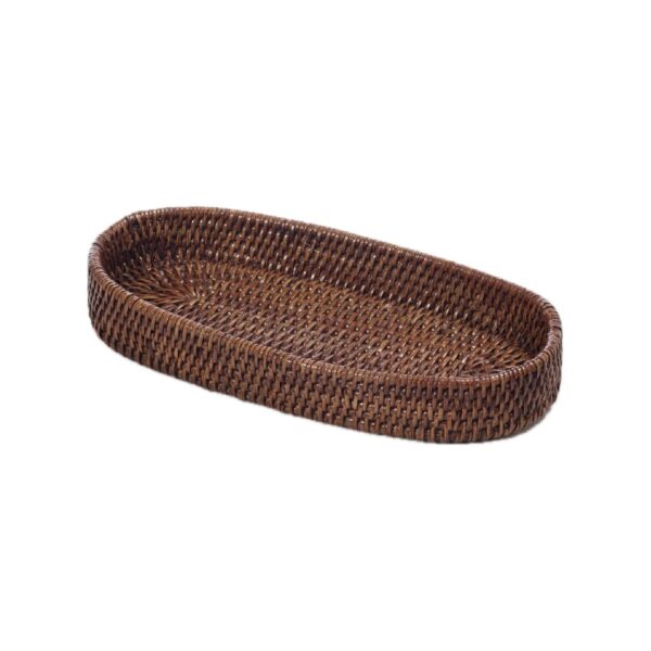 Oval rattan serving tray in dark brown, 31x16x5 cm