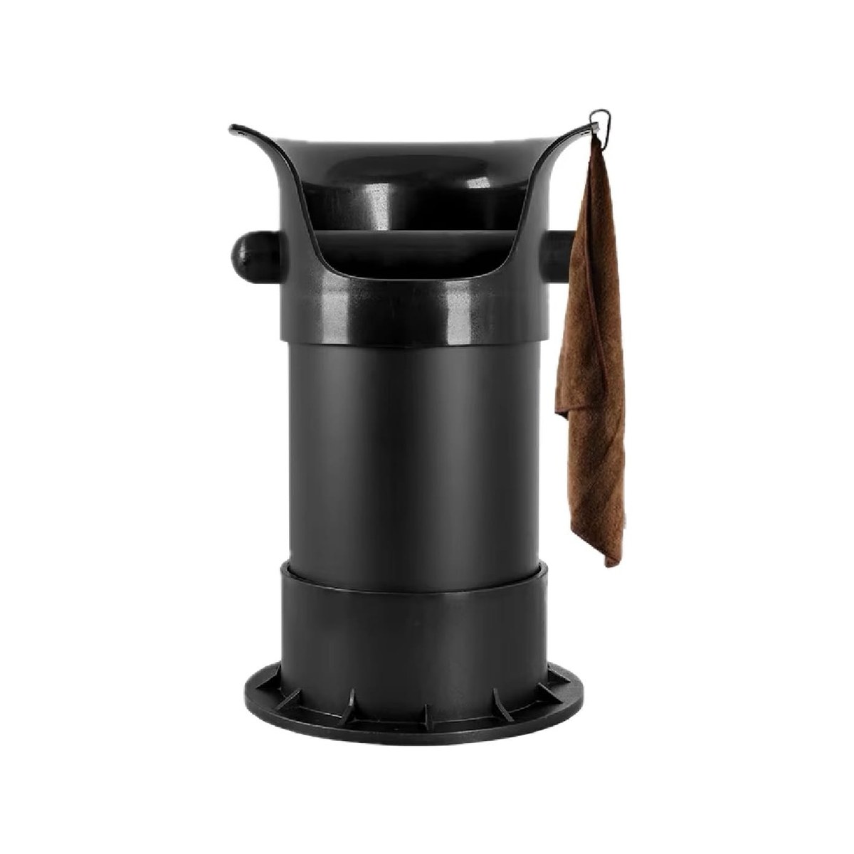 Knock Box Tabletop 31cm Black With Towel Black tabletop knock box with towel, 31 cm