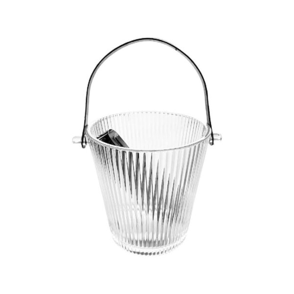 Lines glass ice bucket with stainless steel tongs, 1.2 litre