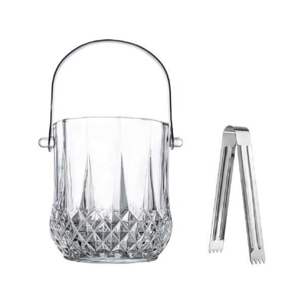 Carved glass ice bucket with tongs, 15x15 cm, 1.5 litre