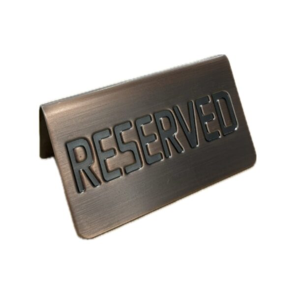 Double-sided Reserved table sign in vintage copper-finish 18/10 stainless steel, 11x7 cm