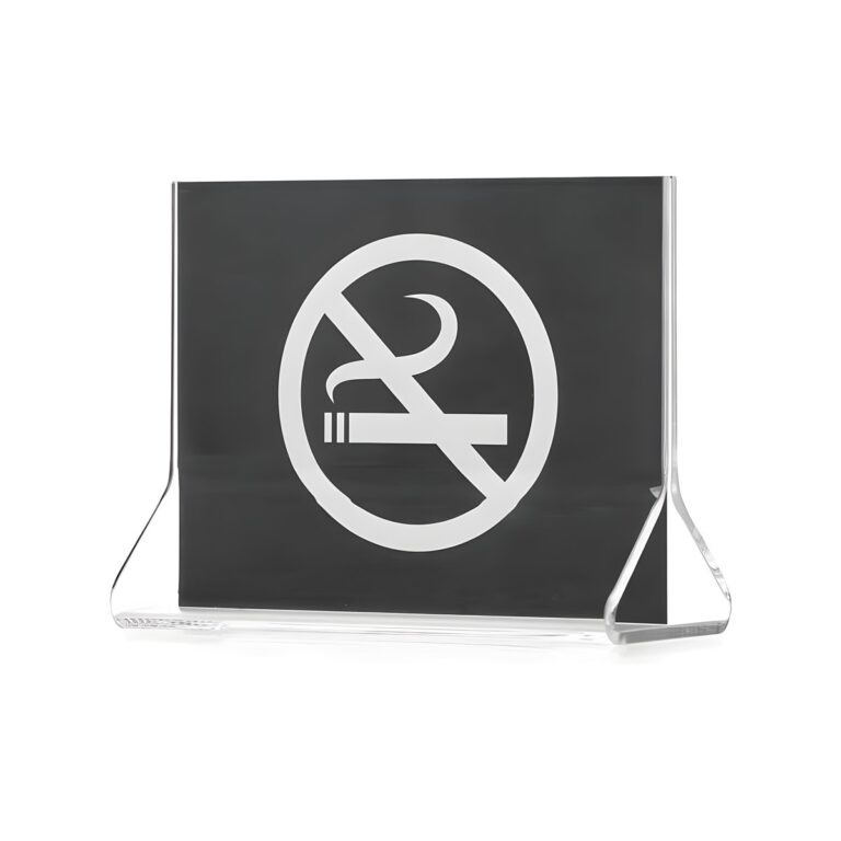 Μαύρη επιτραπέζια σήμανση No Smoking διπλής όψεως από plexiglass, 12x9,5 εκ.