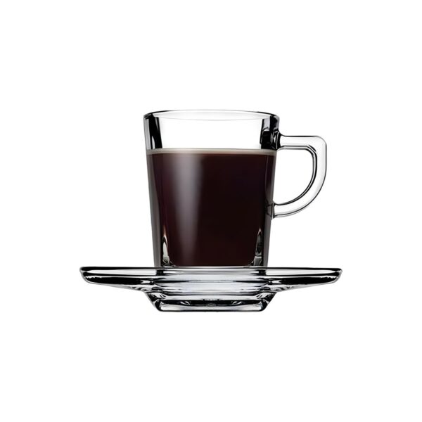 Γυάλινο φλιτζάνι espresso Pasabahce Carre 7,5 cl με γυάλινο πιάτο 10,5 εκ