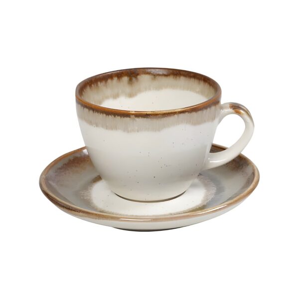 Beige Espiel React porcelain cappuccino cup, 22 cl, with saucer