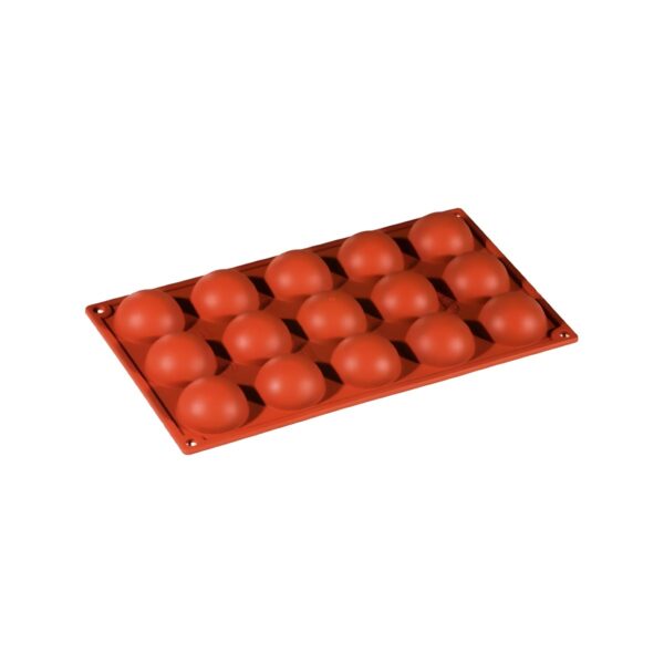 Red 15-slot silicone mold for hemispherical desserts, 30x17.6 cm