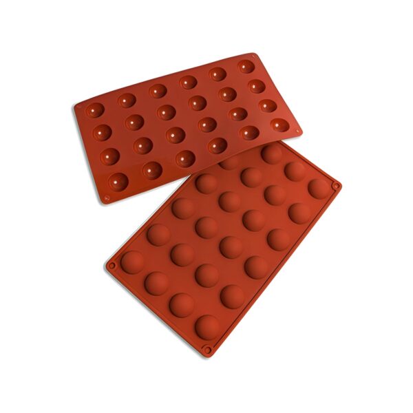 Red 24-slot mini hemispherical silicone mold, 30x17.6 cm