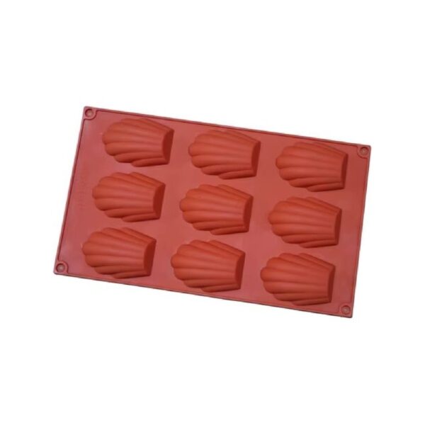 Red 9-slot Madeleine silicone mold, 30x17.6 cm