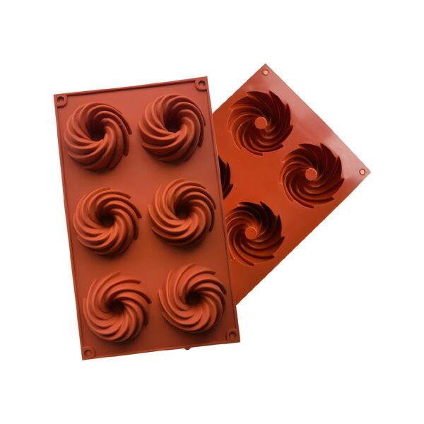 Red 6-slot Spiral Savarin silicone mold, 30x17.6 cm