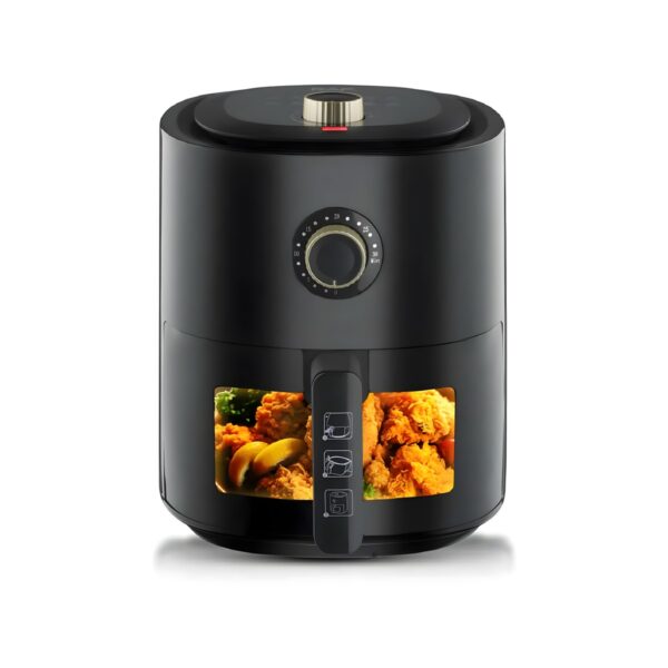 Black air fryer with removable basket, 4 litres, 1500 W