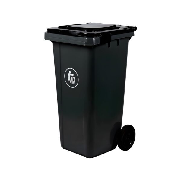 Dark grey plastic wheeled waste bin with lid, 240 litres