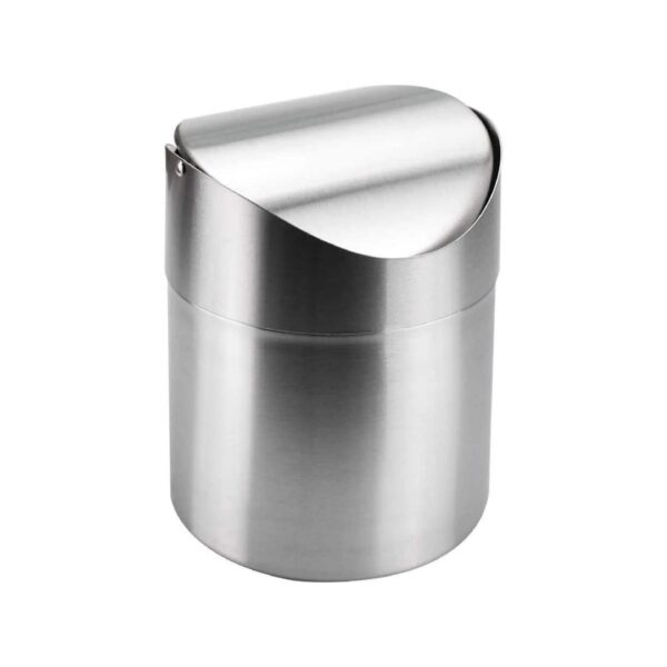 18/10 stainless steel tabletop bin with swing lid, 12.5x17.5 cm