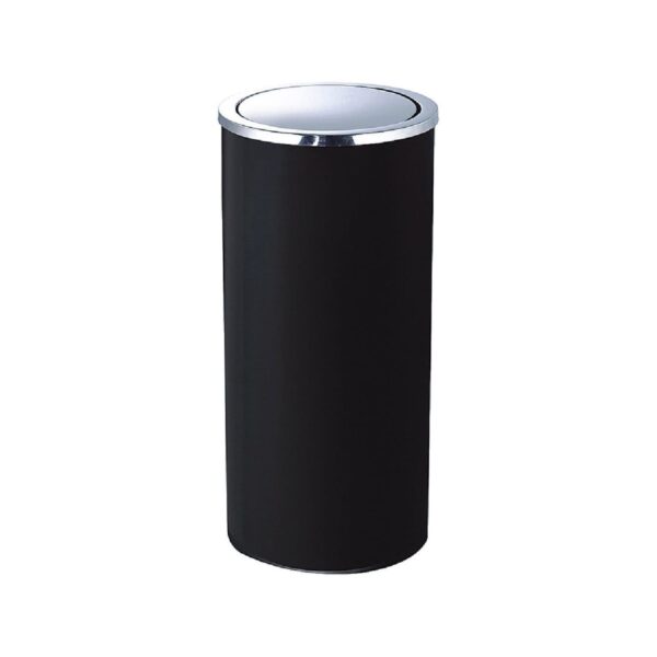 Round black metal bin with swing lid, 50 litres, 32x65 cm