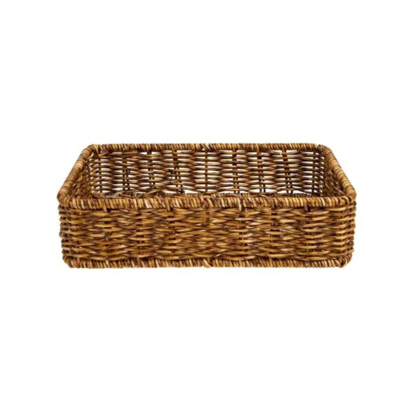 Rectangular rattan basket in dark brown, 19x13.5x7 cm