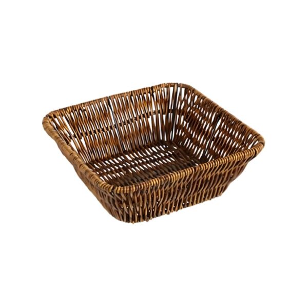 Square rattan basket in dark brown, 21x21x5 cm