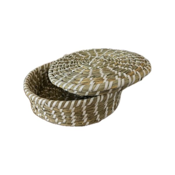 White round wicker basket with lid, Ø28xH10 cm