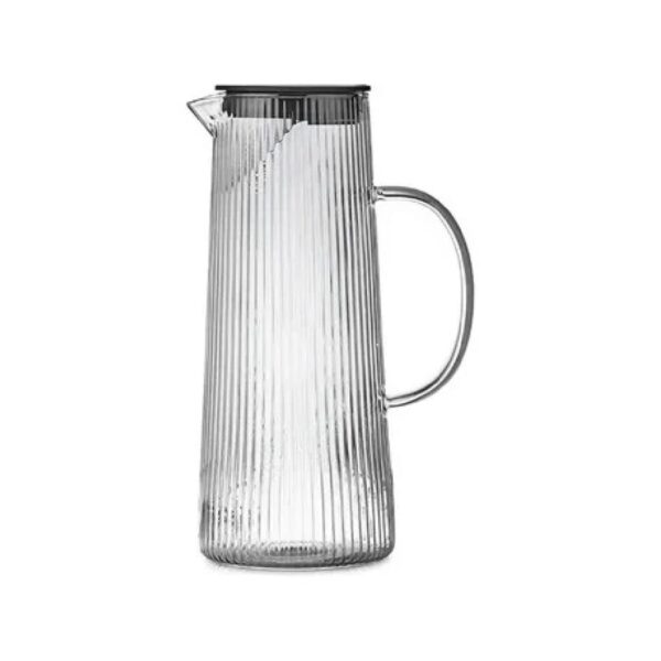 Glass pitcher Lines with black lid and ice holder, 1.3 L