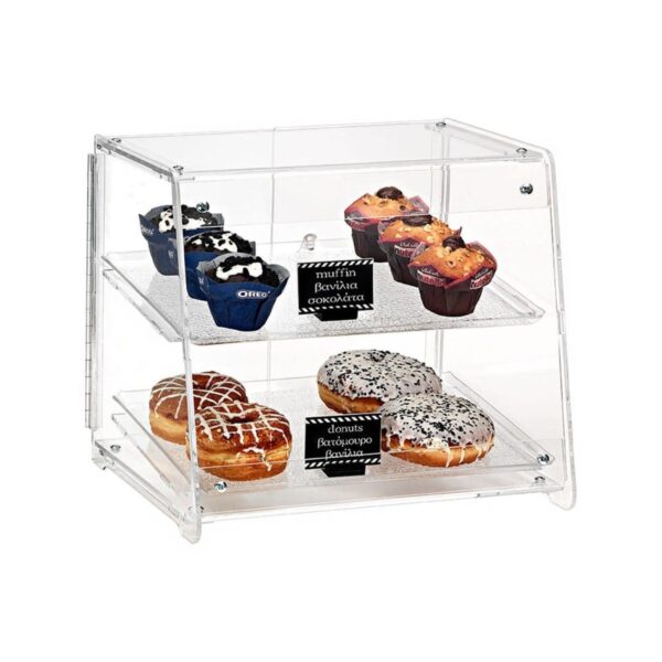 Κλασική βιτρίνα ταμείου Garibaldi από plexiglass 2 επιπέδων με 2 δίσκους 30x40 εκ.