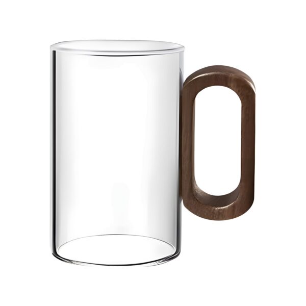 Glass mug with wooden handle, 36 cl