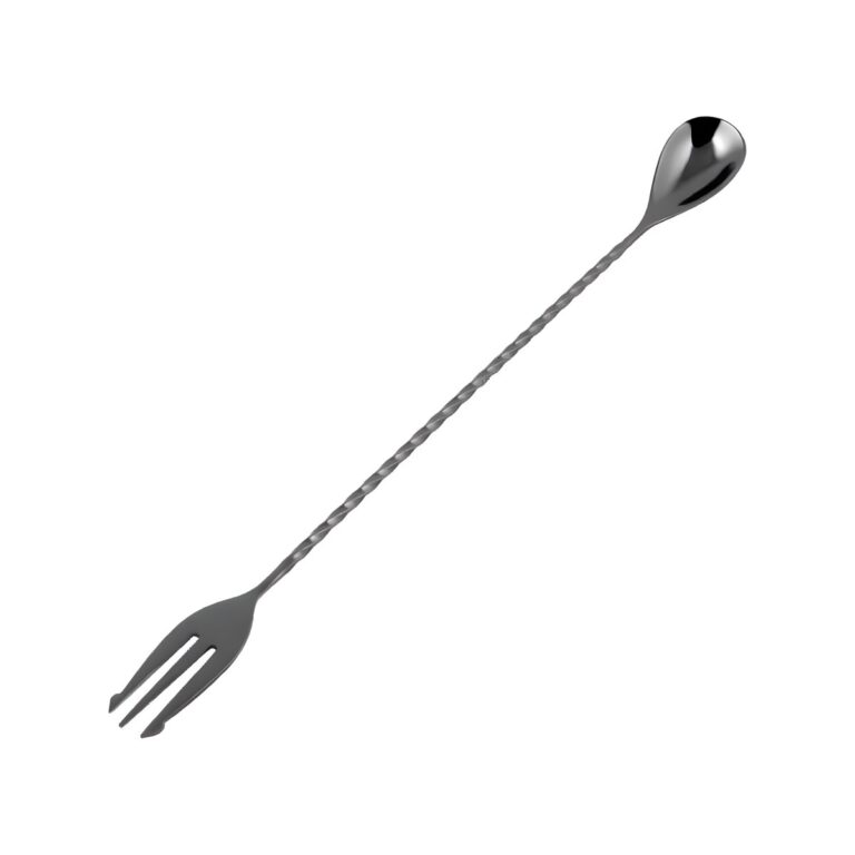 Gunmetal black 18/10 stainless steel bar spoon and fork, 31 cm