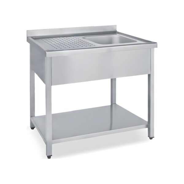 Open single right-hand stainless steel sink unit, 100x70x95 cm