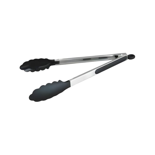 Stainless steel and silicone pine cone tongs with black handle, 24 cm