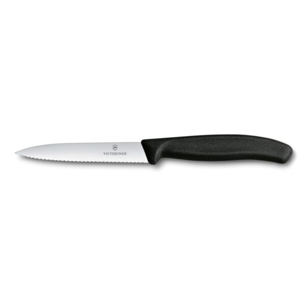 Οδοντωτό μυτερό μαχαίρι κουζίνας Victorinox Swiss Classic με λεπίδα 10 εκ. και μαύρη λαβή