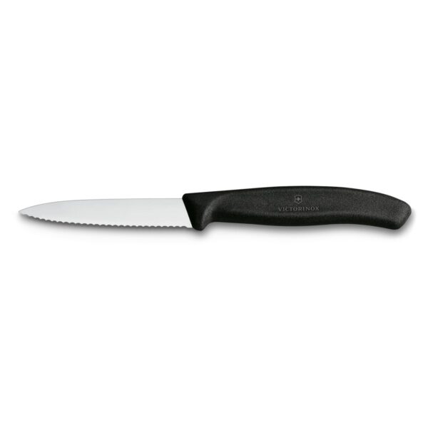 Οδοντωτό μυτερό μαχαίρι κουζίνας Victorinox Swiss Classic με λεπίδα 8 εκ. και μαύρη λαβή