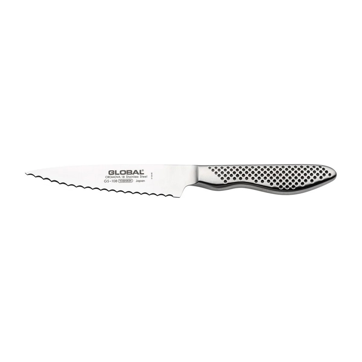 Utility Knife 11cm Coarse Serrated Classic GSF Global Japan Global Classic GSF stainless steel utility knife with coarse serration, 11 cm